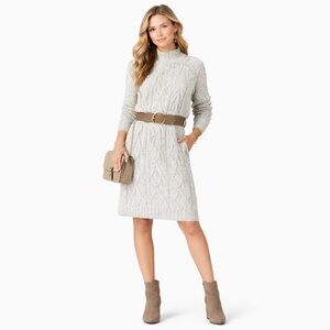 BP Cream Long Sleeve Cable Knit Chunky Dress XS